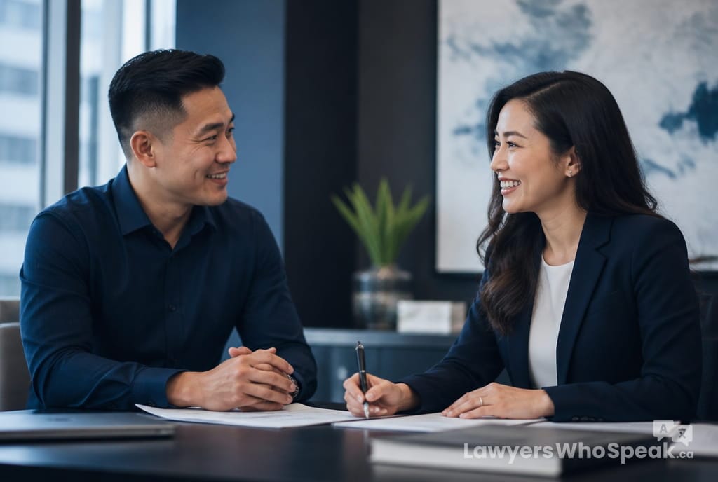 Client and lawyer connecting clearly in conversation, the value of finding a multilingual lawyer Toronto