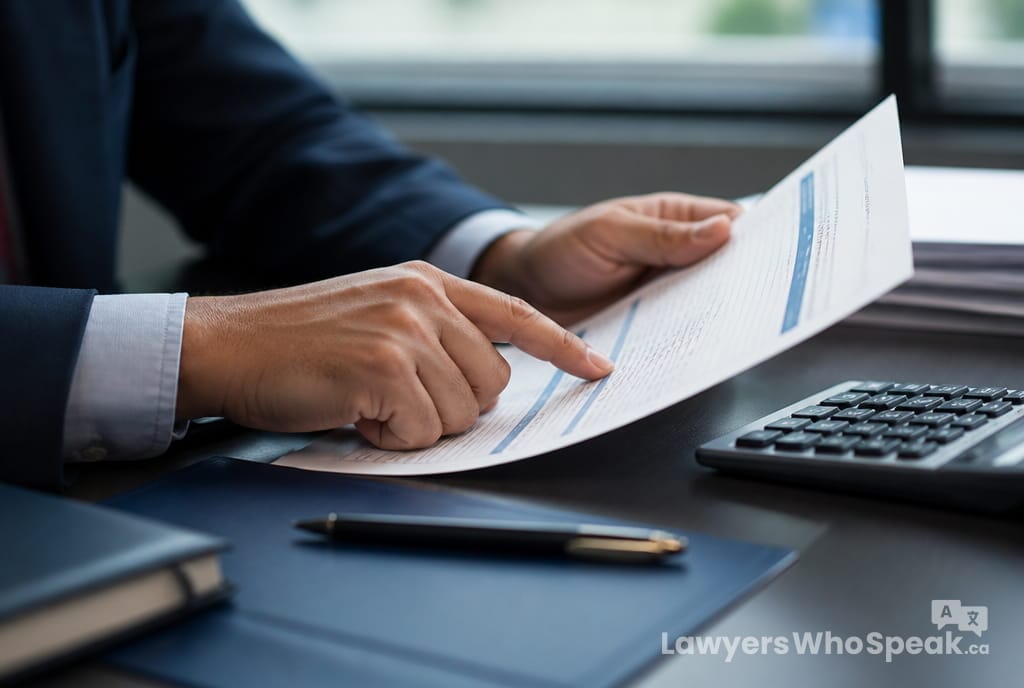 Hands reviewing a written fee estimate, one of the key questions to ask before hiring a lawyer