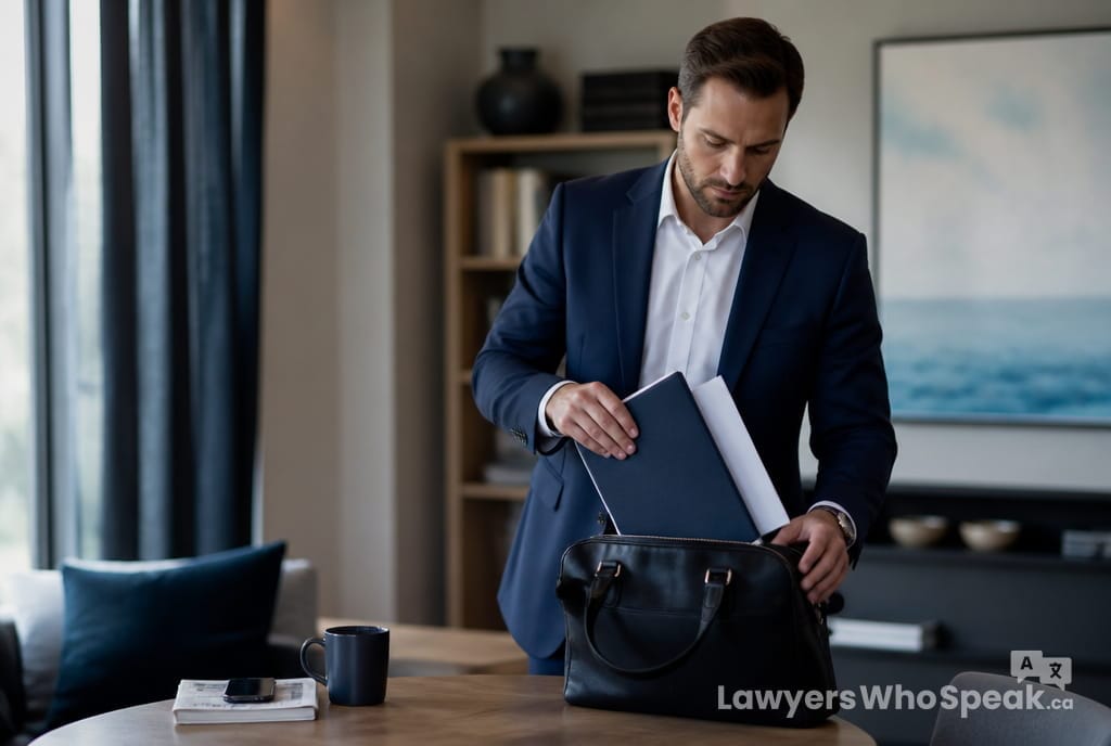 Client packing documents before heading to their first legal consultation