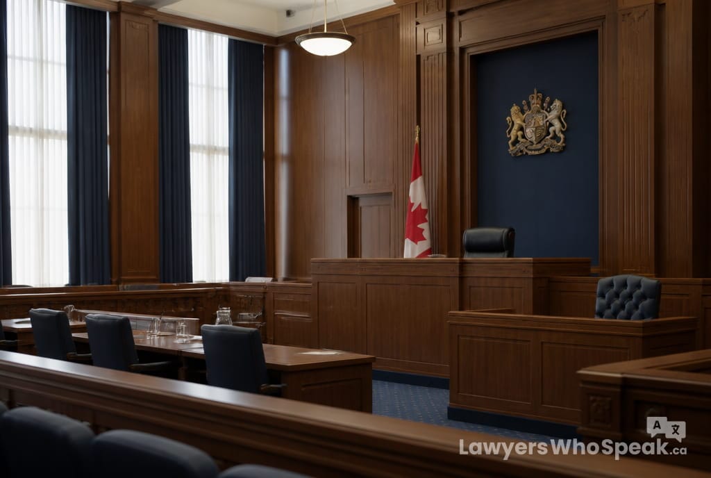 Empty Canadian courtroom, setting the stage for how to prepare for a legal case