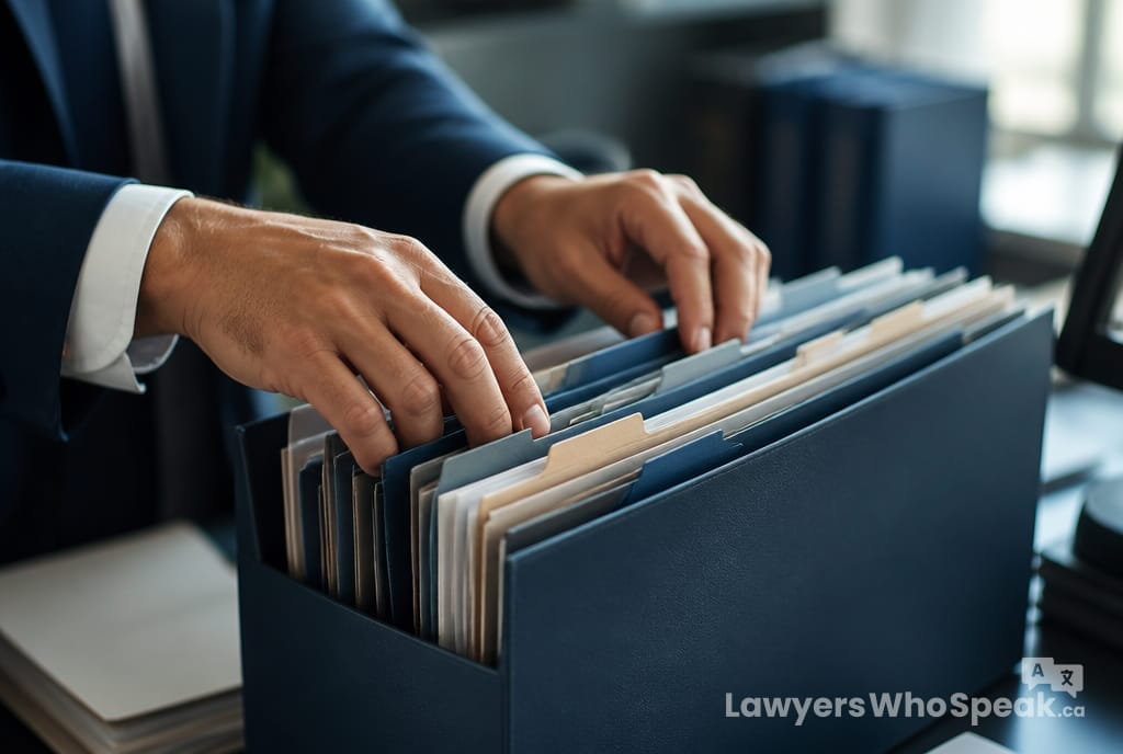 Hands organizing color-coded folders, illustrating how to prepare for a legal case