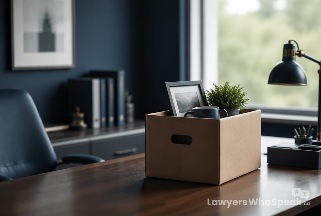 Cardboard box of personal desk items, representing the moment of a wrongful dismissal Ontario termination