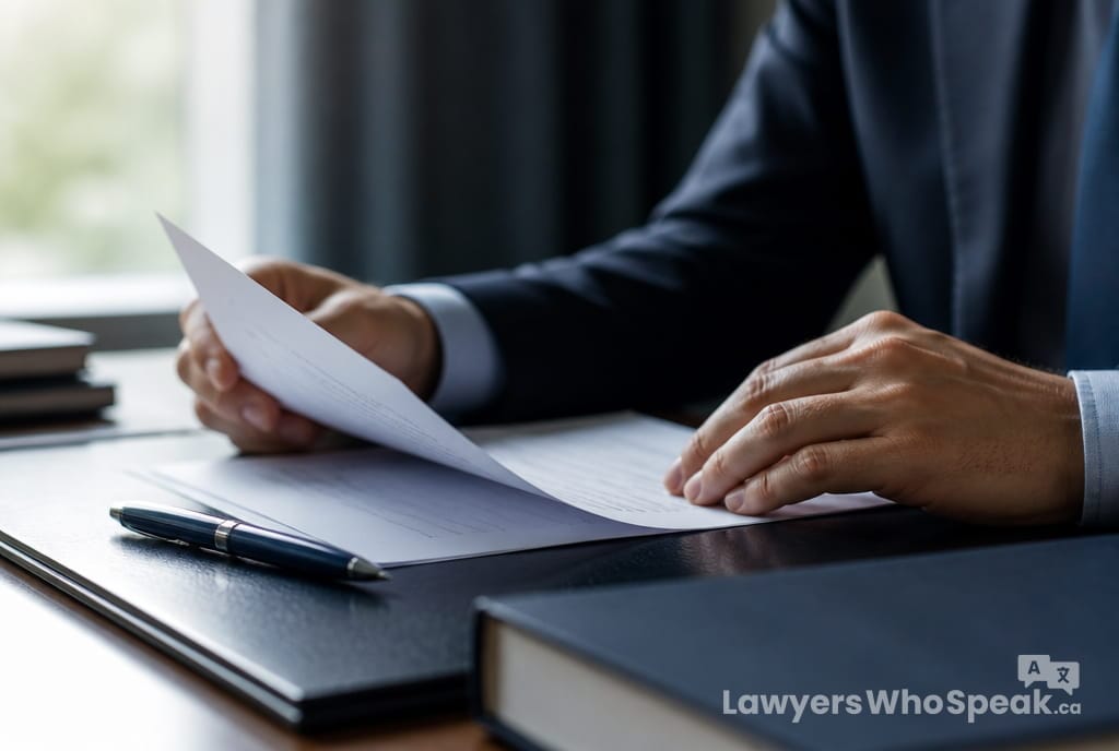 Hands reviewing bail release conditions after being charged with a crime in Ontario