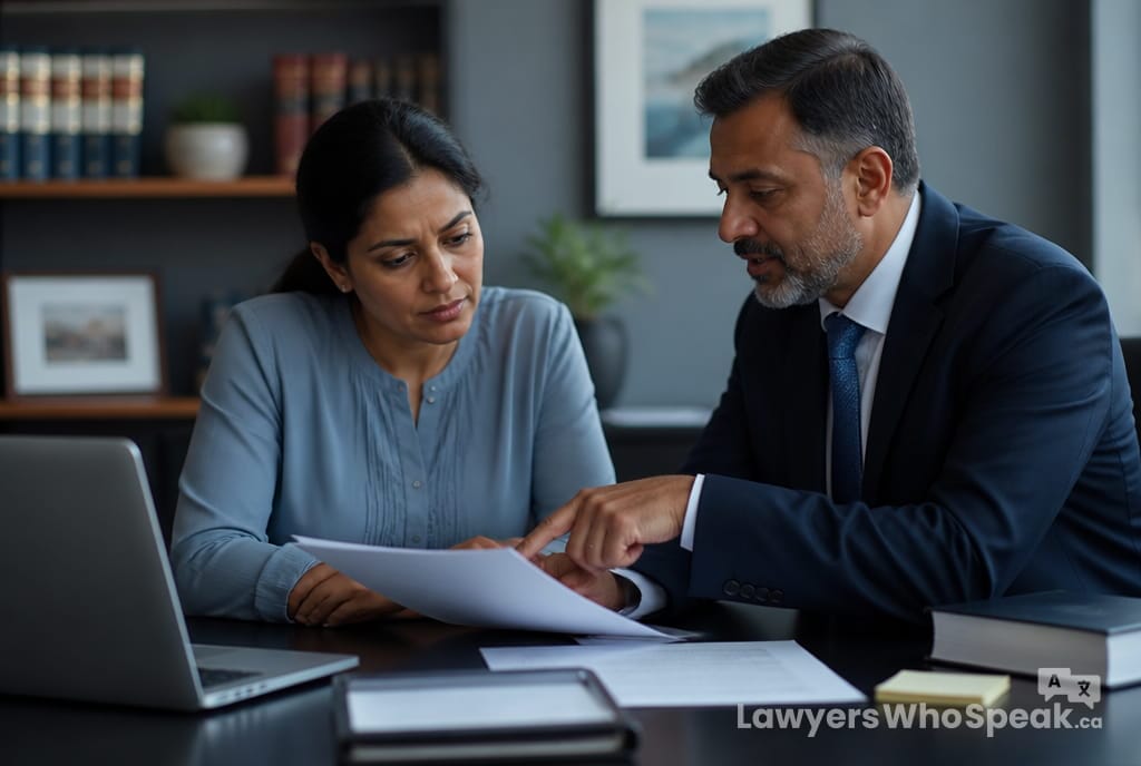 Parent reviewing custody arrangement documents with a family lawyer for a child custody Ontario case