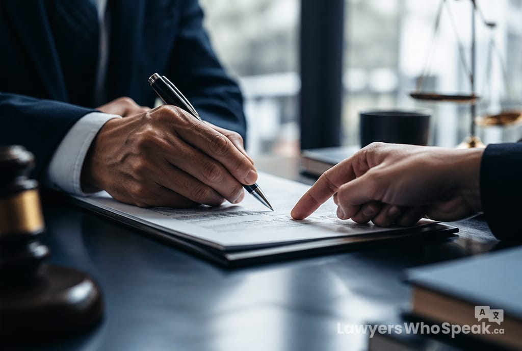 How Much Does a Lawyer Cost in Ontario? 2026 Rates Guide 1 Hands signing a retainer fee agreement, one way lawyers charge in Ontario