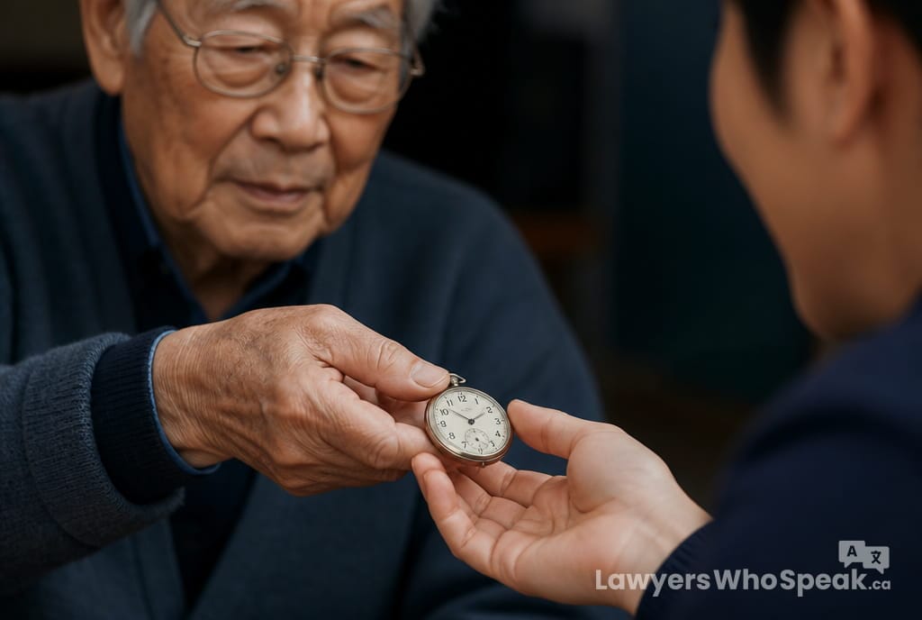 Heirloom watch passed between generations, representing specific gifts in a will Ontario