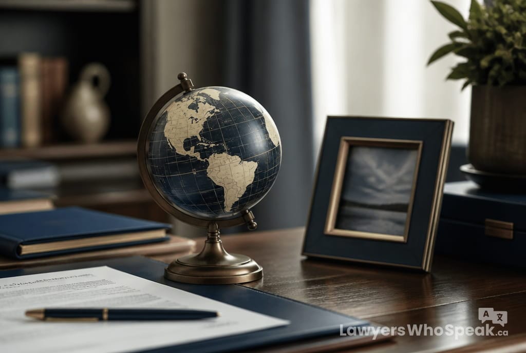 Desk globe beside a family photo, representing cross-border considerations when making a will in Ontario