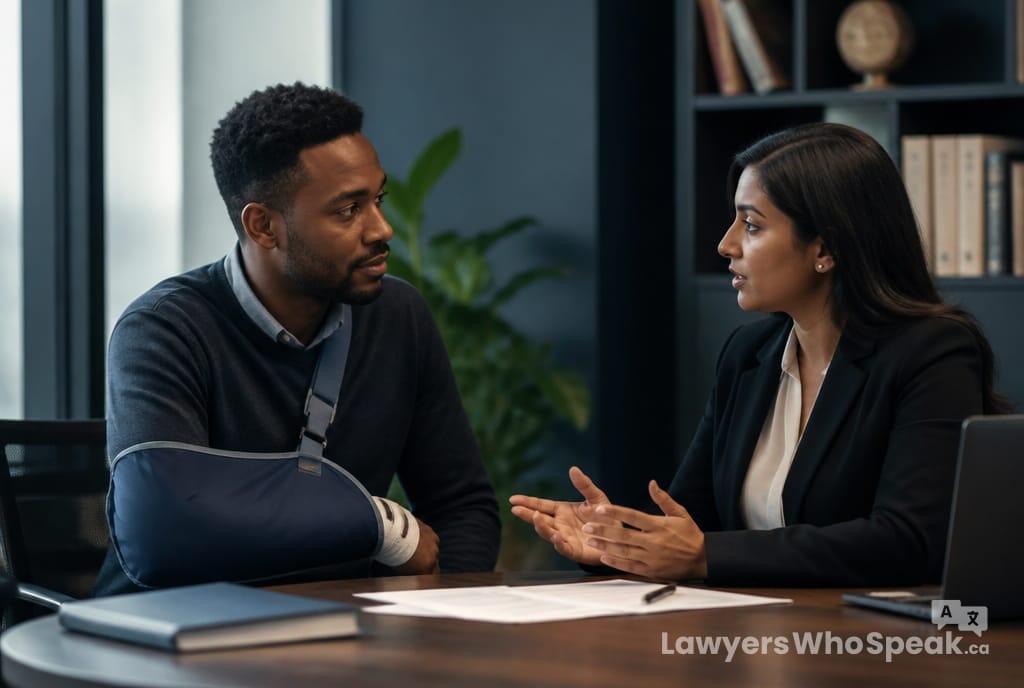 Injured client consulting a lawyer, the first step in a personal injury Ontario claim