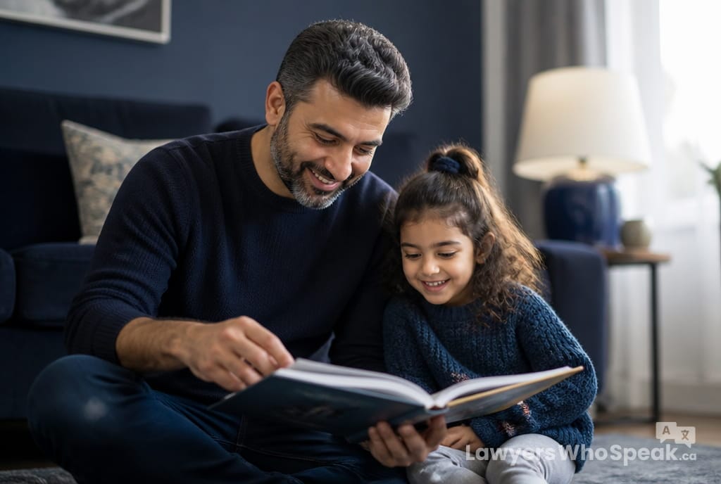 Parent reading with their child, representing family continuity through a separation and divorce in Ontario
