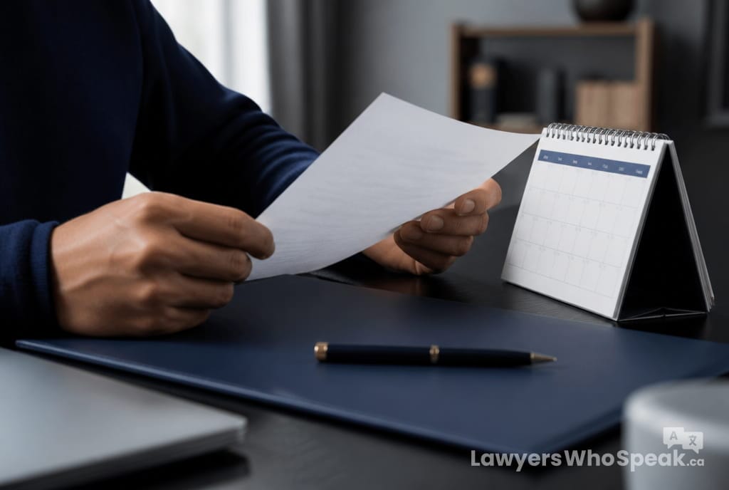 Tenant Rights in Ontario: What Renters Need to Know (2026 Guide) 1 Hands reviewing a rent increase notice with a calendar, illustrating the 90-day notice requirement for tenant rights in Ontario