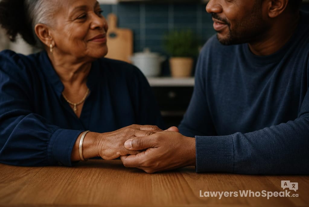 Elderly parent's hand resting in their adult child's hand, representing trust in a power of attorney Ontario arrangement
