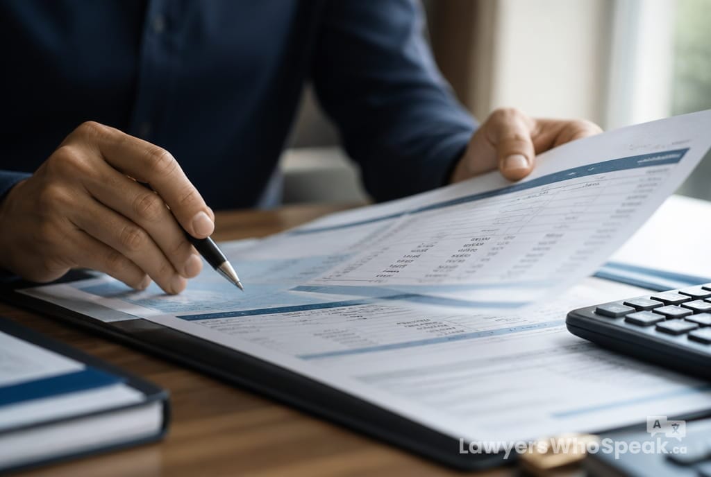 Hands reviewing financial documents, illustrating a power of attorney Ontario for property