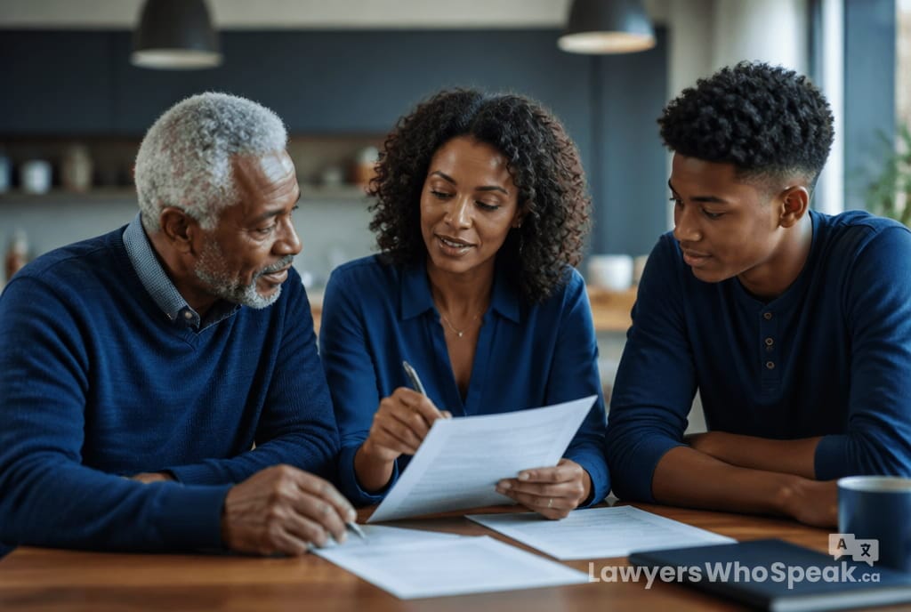 Multi-generational family discussing plans together for a power of attorney Ontario