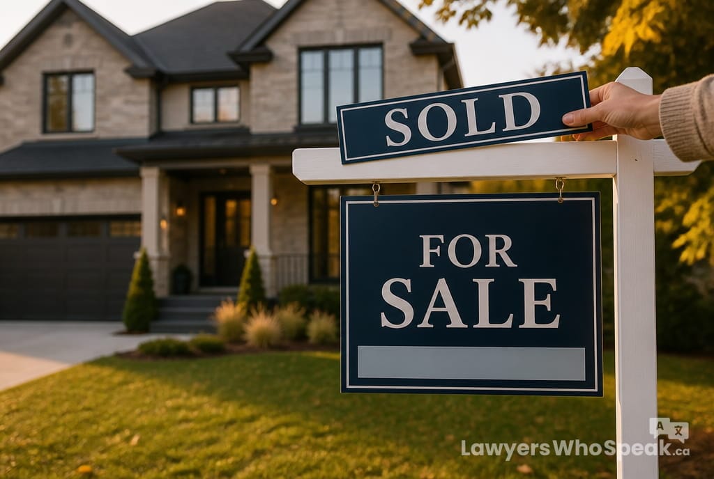 SOLD sign hung over a For Sale sign, representing the process of selling a home in Ontario