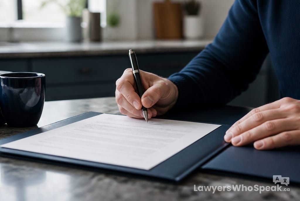 Selling a Home in Ontario: The Legal Process Explained (2026 Guide) 2 Hands signing the Agreement of Purchase and Sale when selling a home in Ontario