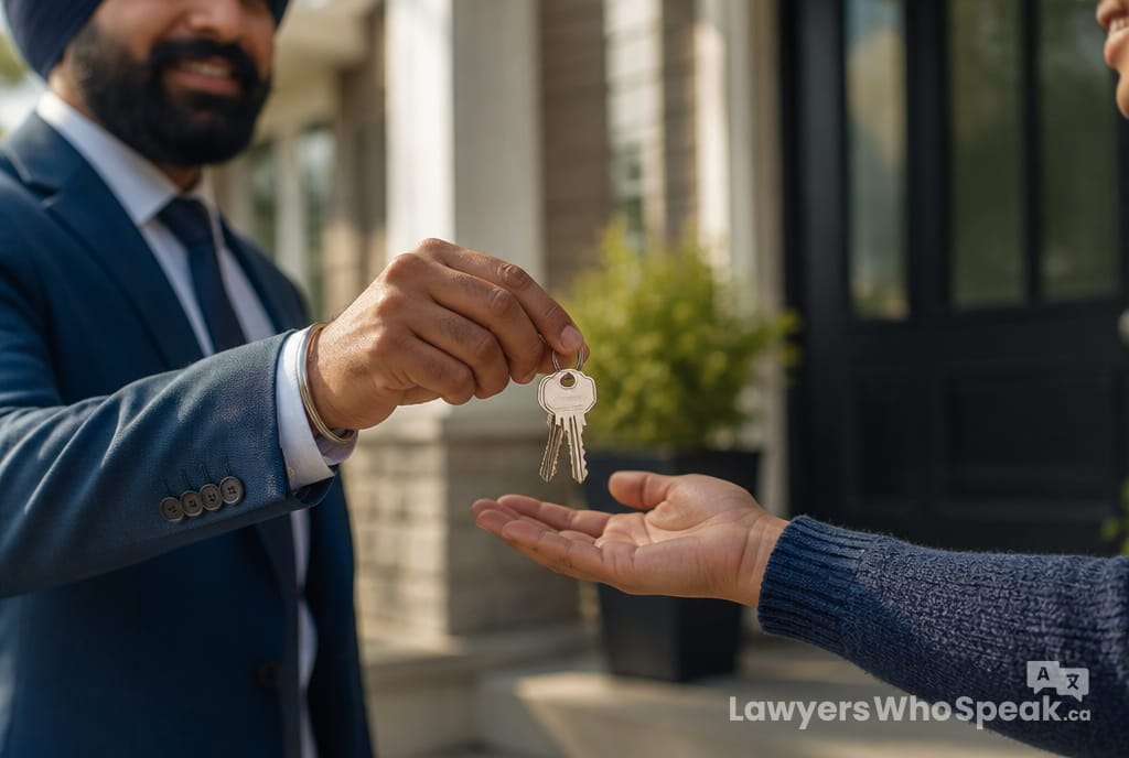 Selling a Home in Ontario: The Legal Process Explained (2026 Guide) 3 Homeowner handing over house keys after selling a home in Ontario