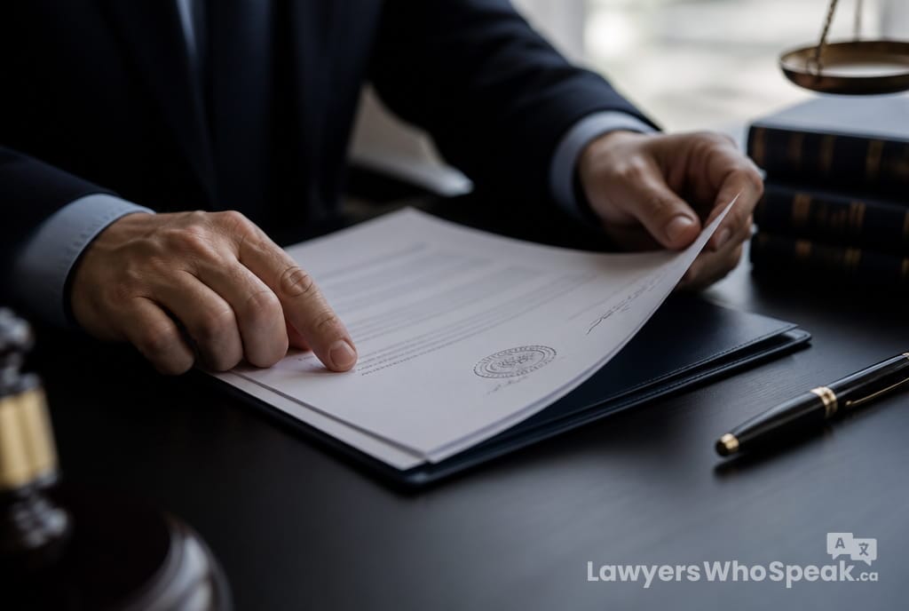 Hands reviewing a signed judgment after winning a small claims court Ontario case