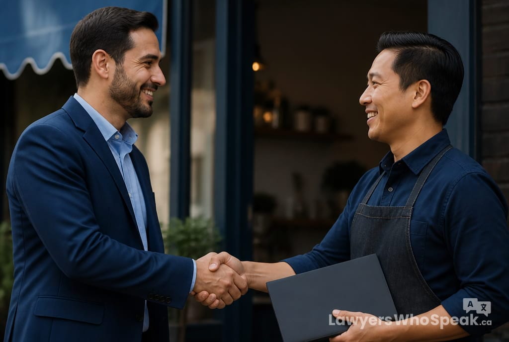 Buyer and seller shaking hands, sealing a buying or selling a business Ontario transaction