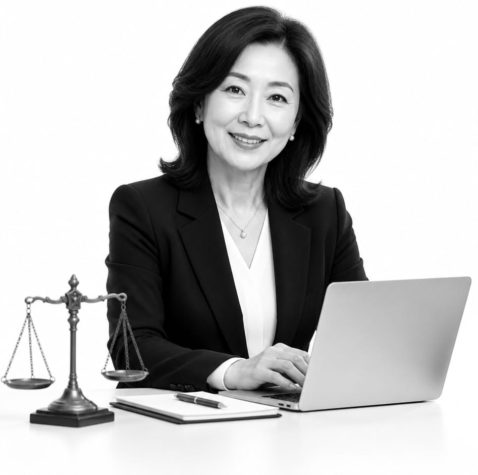 Lawyer working at desk with laptop and scales of justice