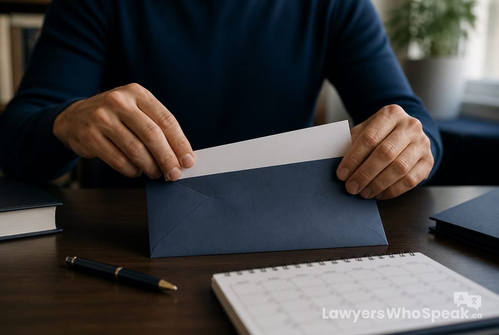 Hands sealing an official rent increase notice, meeting the 90-day requirement under landlord rights Ontario