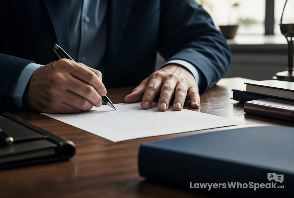 Hands writing a formal rescission notice, exercising rights under franchise law Ontario