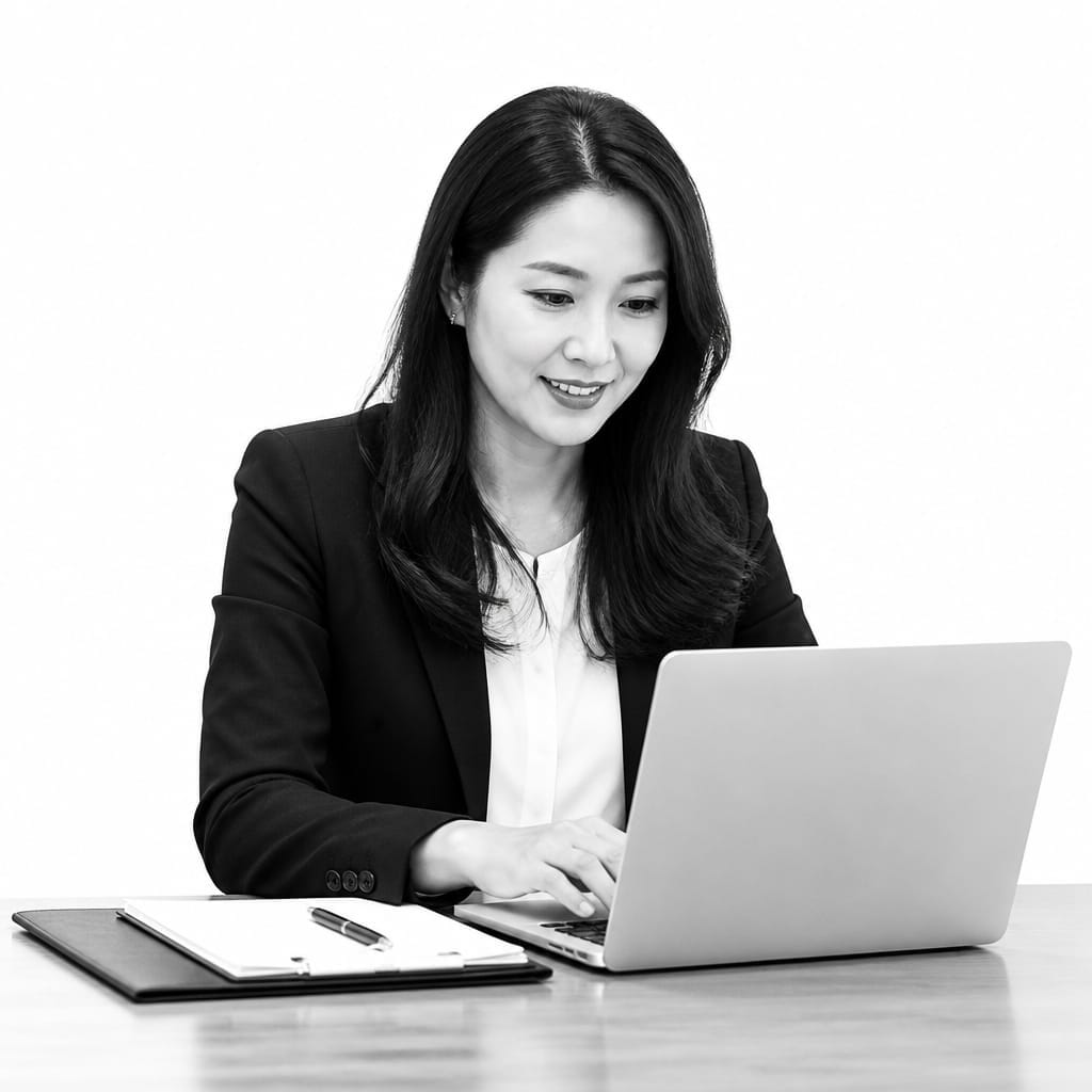 Cantonese-speaking lawyer reviewing documents on a laptop at their desk, representing legal representation for Toronto's Cantonese-speaking community