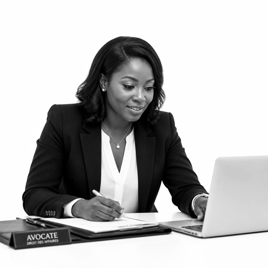 French-speaking lawyer reviewing documents on a laptop at their desk, representing legal representation for Toronto's French-speaking community