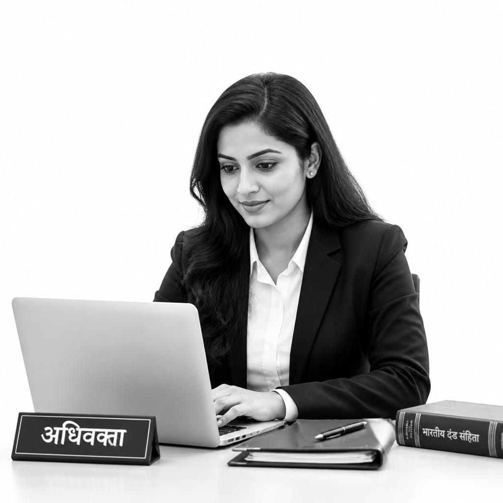 Hindi-speaking lawyer reviewing documents on a laptop at their desk, representing legal representation for Toronto's Hindi-speaking community