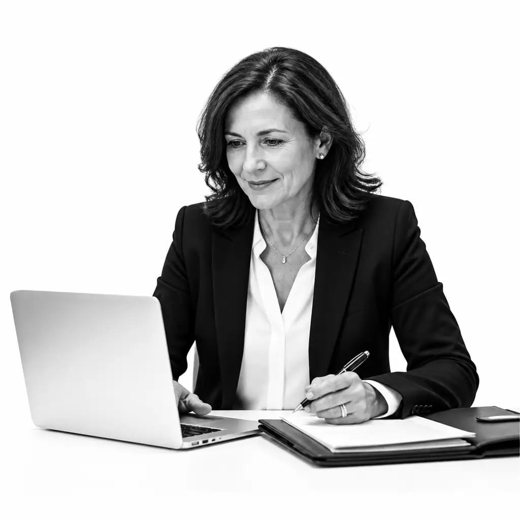Italian-speaking lawyer reviewing documents on a laptop at their desk, representing legal representation for Toronto's Italian-speaking community
