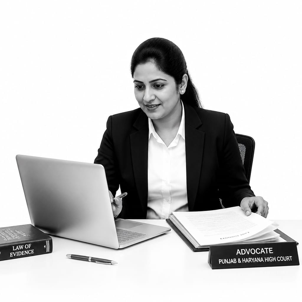 Punjabi-speaking lawyer reviewing documents on a laptop at their desk, representing legal representation for Toronto's Punjabi-speaking community