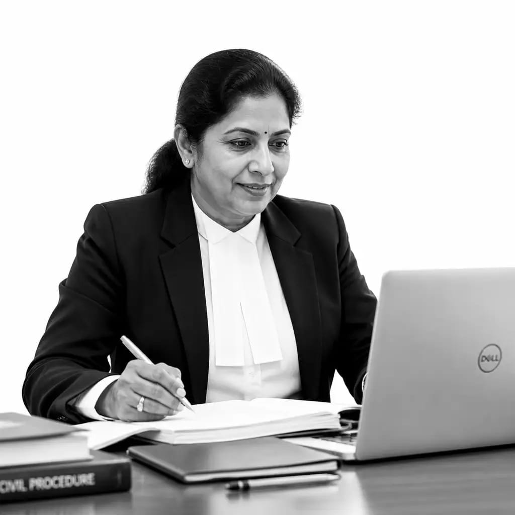 Tamil-Speaking Lawyers 2 Tamil-speaking lawyer reviewing documents on a laptop at their desk, representing legal representation for Toronto's Tamil-speaking community