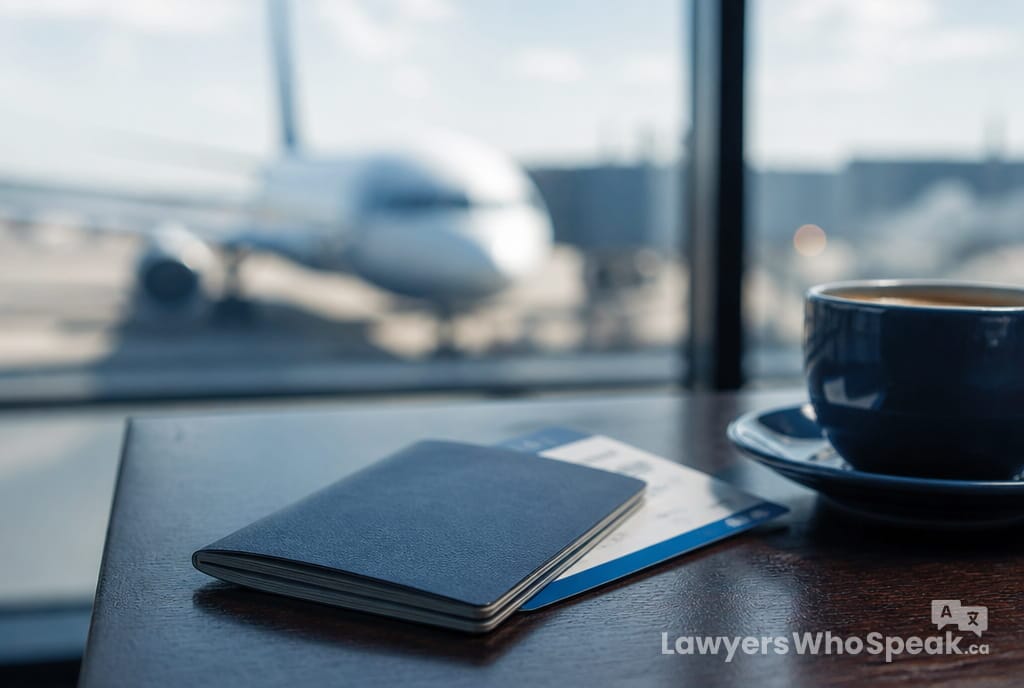 Passport and boarding pass on a table, representing travel considerations after a record suspension Canada